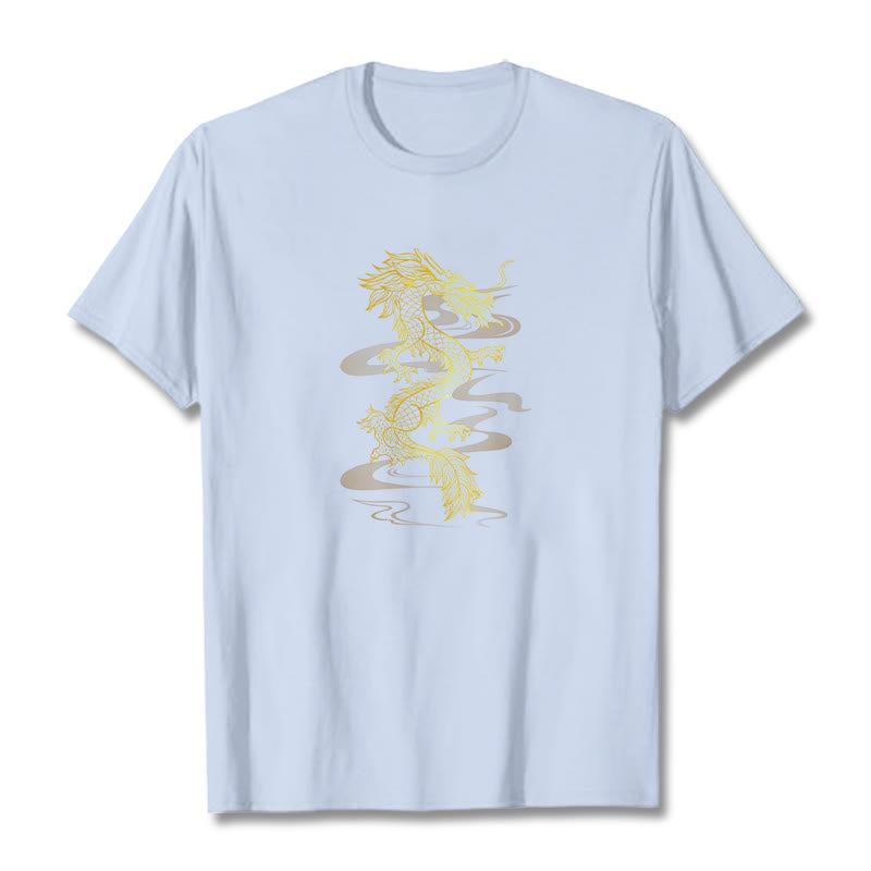 Buddha StonesゴールデンドラゴンコットンTシャツ - ライトシアン - 2XL - image 6