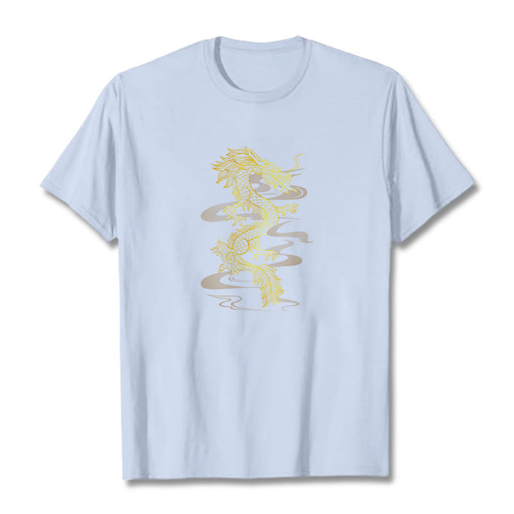 Buddha StonesゴールデンドラゴンコットンTシャツ - ライトシアン - 2XL - image 6