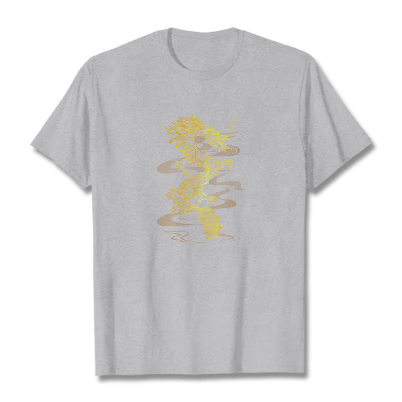 Buddha StonesゴールデンドラゴンコットンTシャツ - ライトグレー - 2XL - image 11