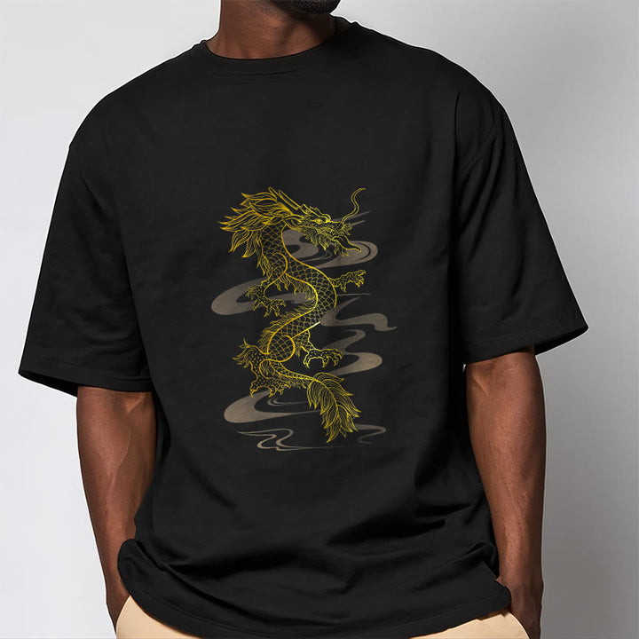 Buddha StonesゴールデンドラゴンコットンTシャツ - image 2