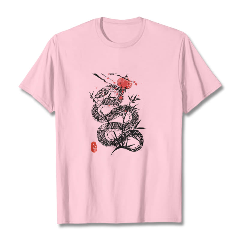 Buddha Stones、ランタン、竹の葉、蛇のデザインコットンTシャツ - ライトピンク - 2XL - image 19