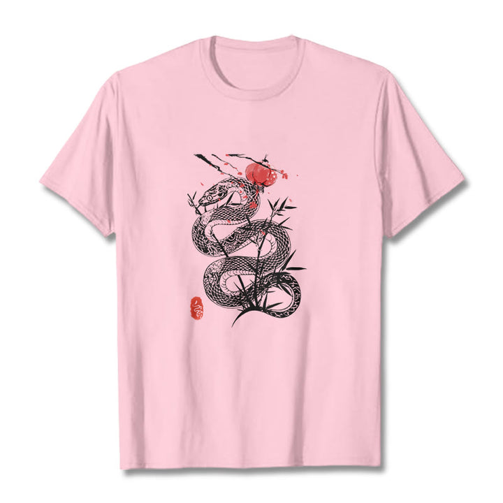 Buddha Stones、ランタン、竹の葉、蛇のデザインコットンTシャツ - ライトピンク - 2XL - image 19