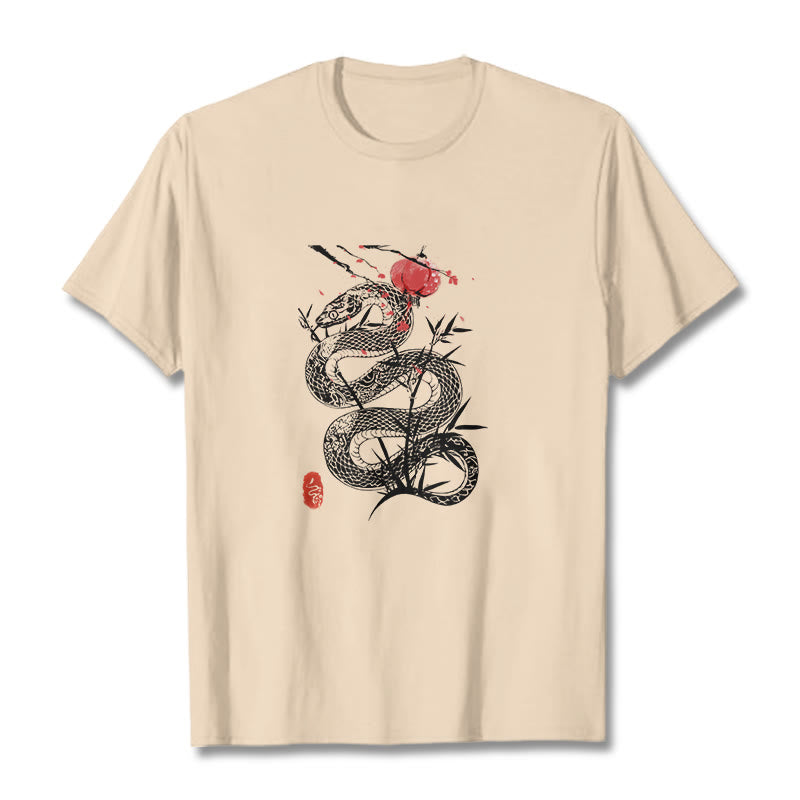 Buddha Stones、ランタン、竹の葉、蛇のデザインコットンTシャツ - ビスク - 2XL - image 12