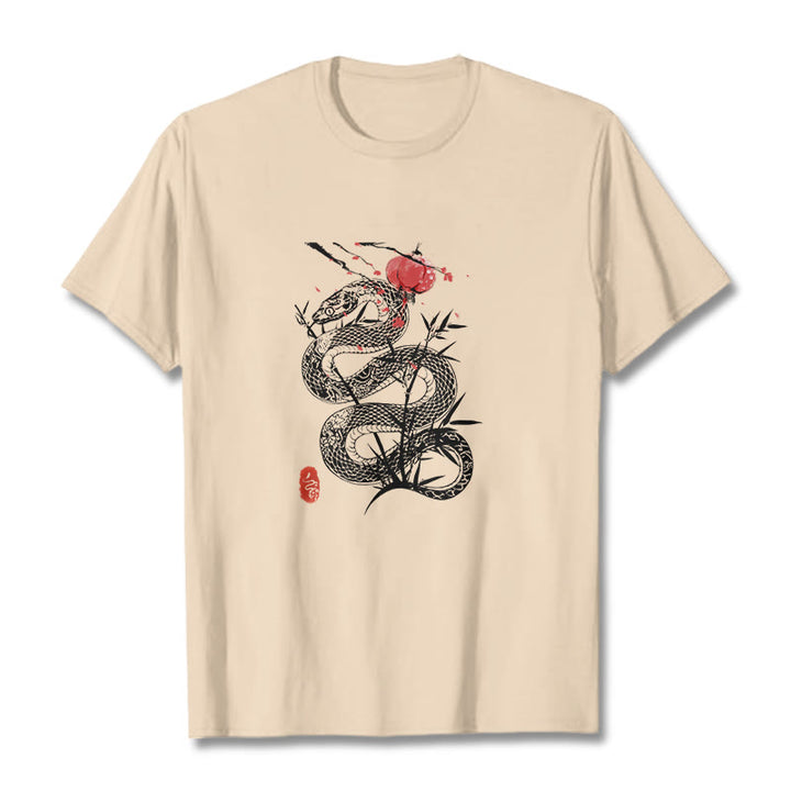 Buddha Stones、ランタン、竹の葉、蛇のデザインコットンTシャツ - ビスク - 2XL - image 13