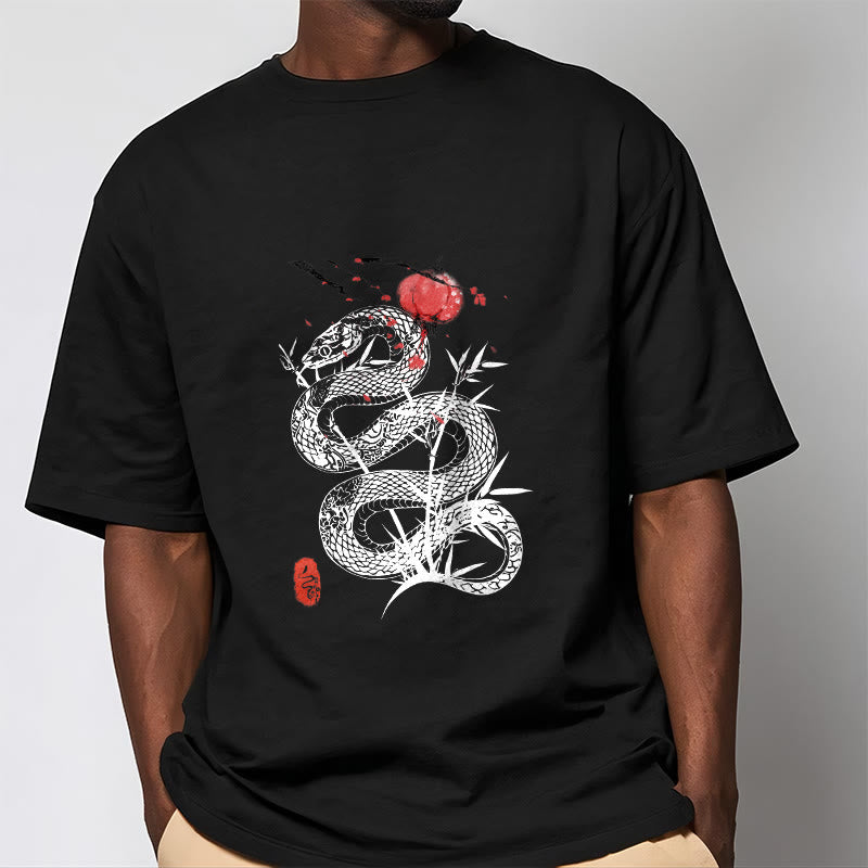 Buddha Stones、ランタン、竹の葉、蛇のデザインコットンTシャツ - image 2
