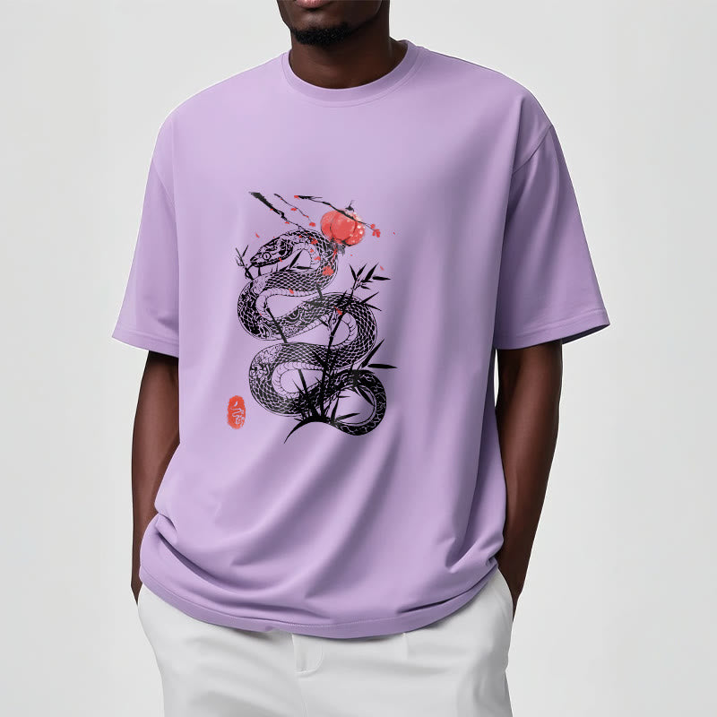 Buddha Stones、ランタン、竹の葉、蛇のデザインコットンTシャツ - image 17