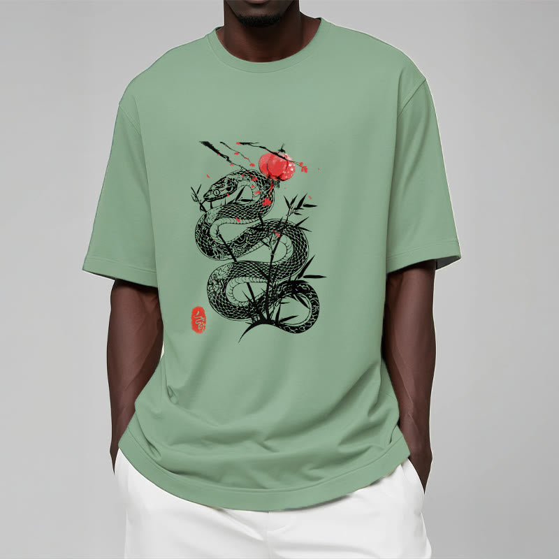 Buddha Stones、ランタン、竹の葉、蛇のデザインコットンTシャツ - image 15