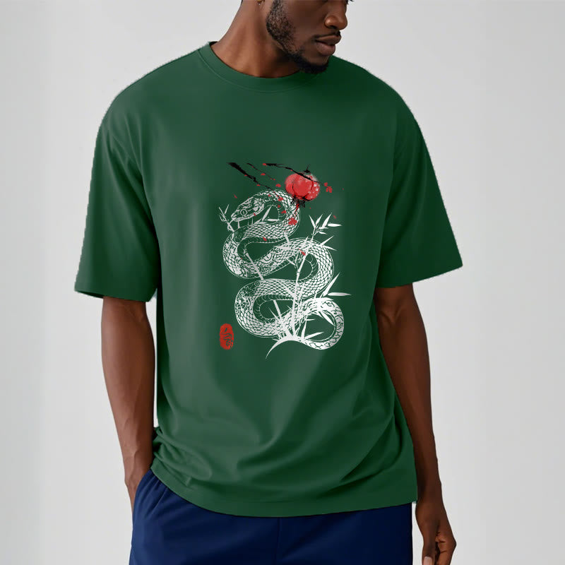 Buddha Stones、ランタン、竹の葉、蛇のデザインコットンTシャツ - image 11