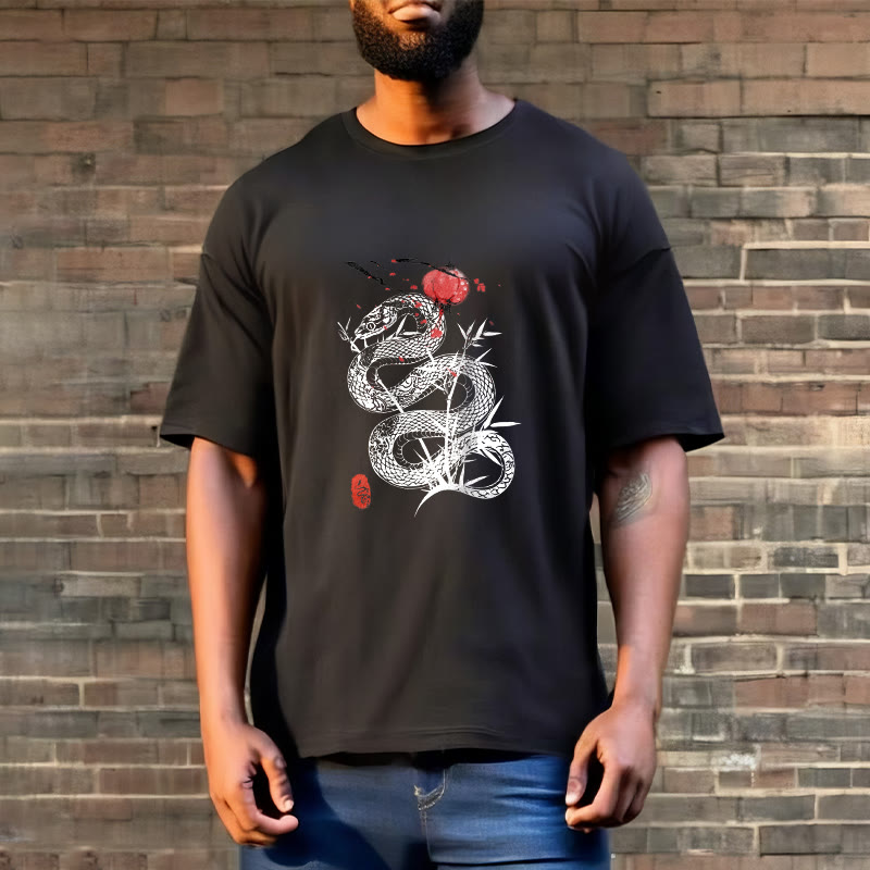 Buddha Stones、ランタン、竹の葉、蛇のデザインコットンTシャツ - image 2