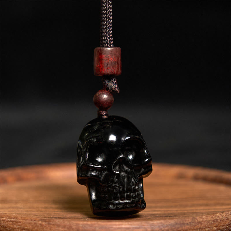Buddha Stones黒曜石 紐 骸骨 成就 ネックレス ペンダント