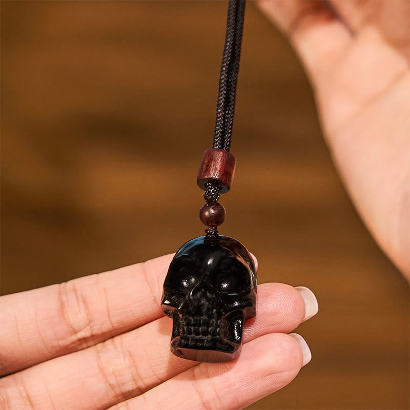 Buddha Stones黒曜石 紐 骸骨 成就 ネックレス ペンダント
