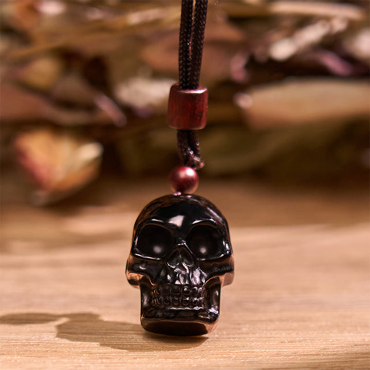 Buddha Stones黒曜石 紐 骸骨 成就 ネックレス ペンダント