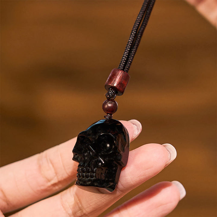 Buddha Stones黒曜石 紐 骸骨 成就 ネックレス ペンダント
