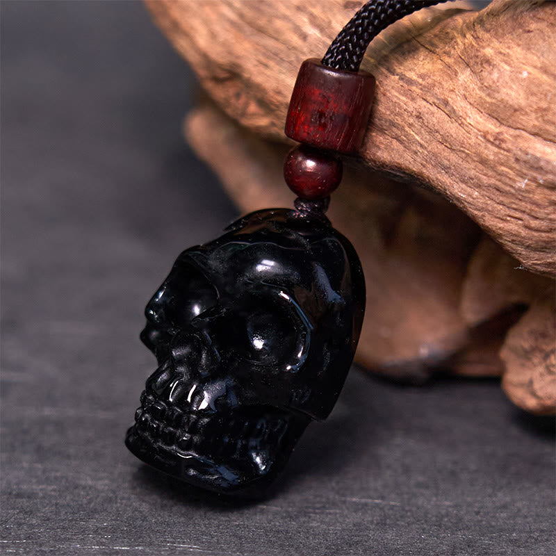 Buddha Stones黒曜石 紐 骸骨 成就 ネックレス ペンダント