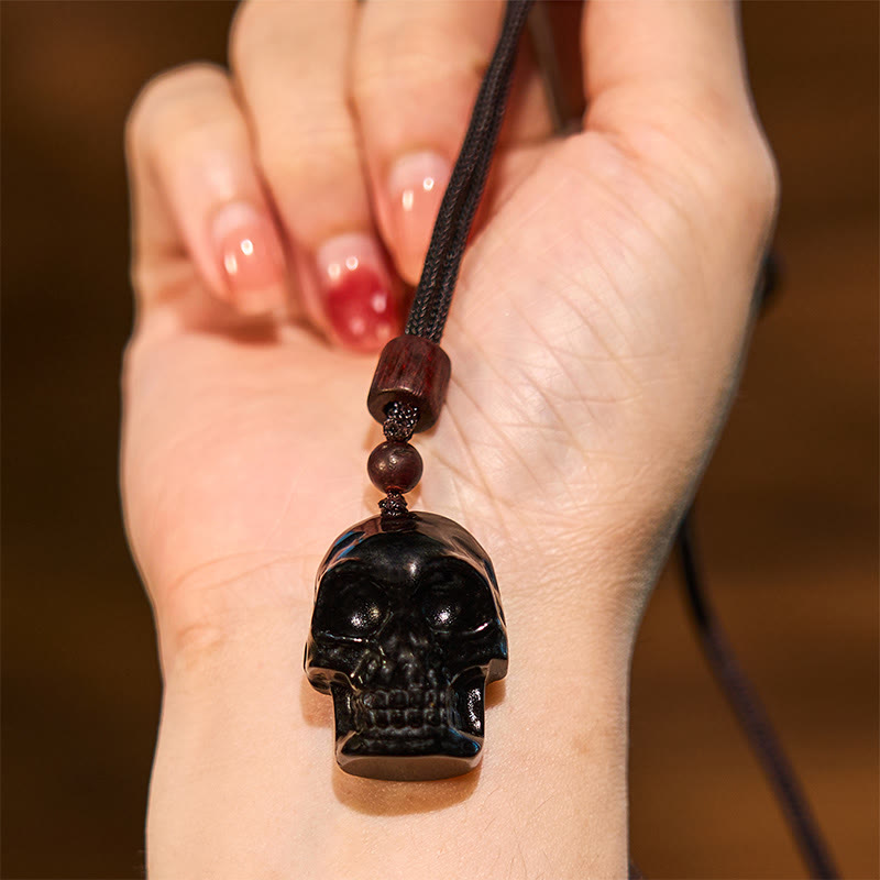 Buddha Stones黒曜石 紐 骸骨 成就 ネックレス ペンダント