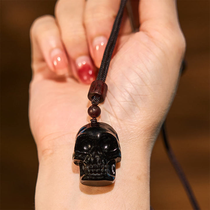 Buddha Stones黒曜石 紐 骸骨 成就 ネックレス ペンダント