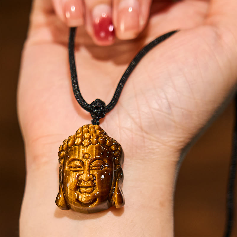 Buddha Stonesタイガーアイ ストリング 仏陀頭 勇気 ネックレス ペンダント - image 5