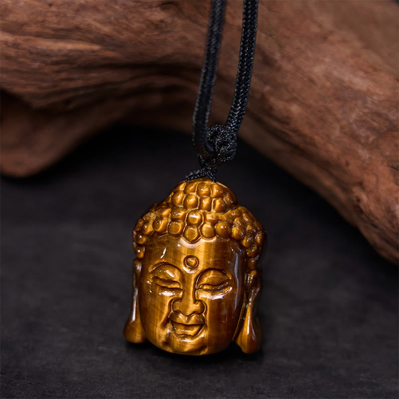Buddha Stonesタイガーアイ ストリング 仏陀頭 勇気 ネックレス ペンダント - image 6
