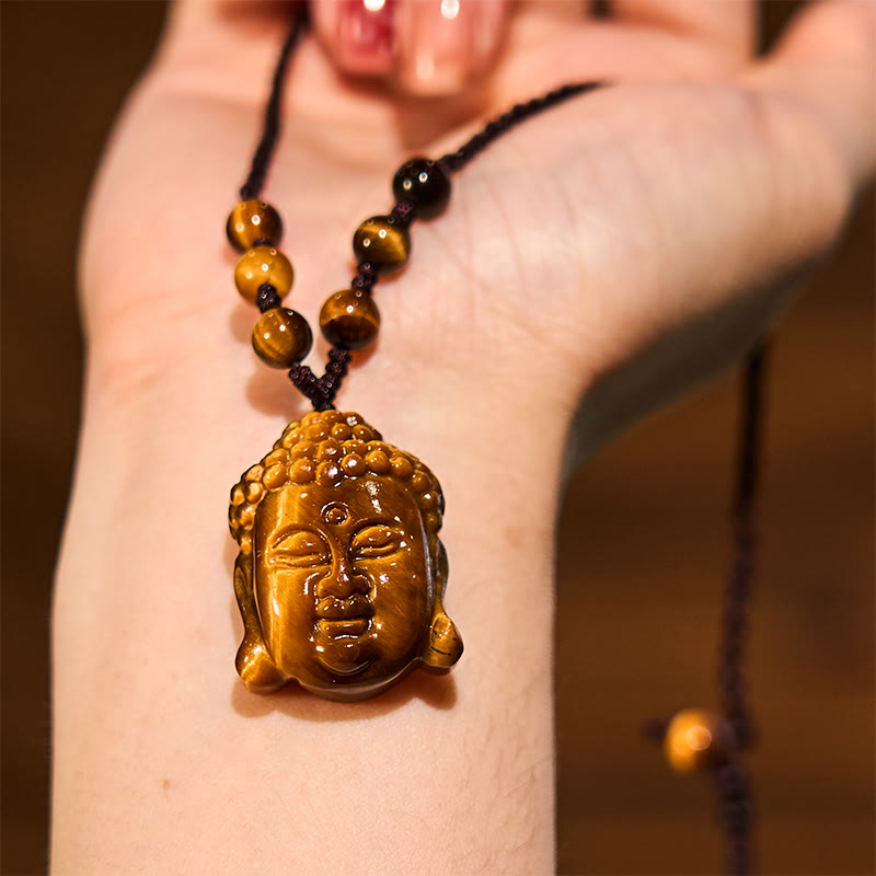 Buddha Stonesタイガーアイ ストリング 仏陀頭 勇気 ネックレス ペンダント - image 14