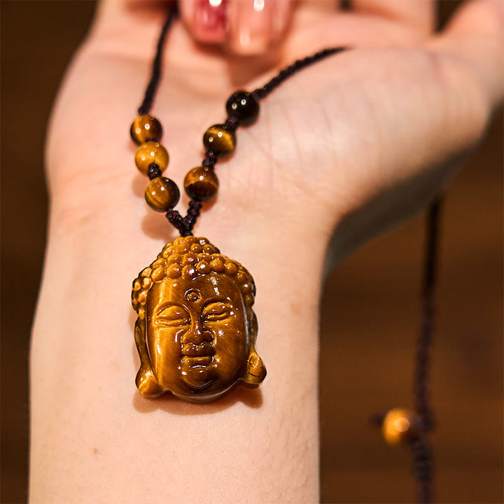 Buddha Stonesタイガーアイ ストリング 仏陀頭 勇気 ネックレス ペンダント - image 14