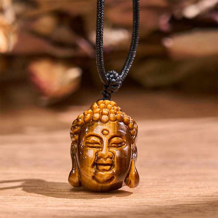 Buddha Stonesタイガーアイ ストリング 仏陀頭 勇気 ネックレス ペンダント - image 4