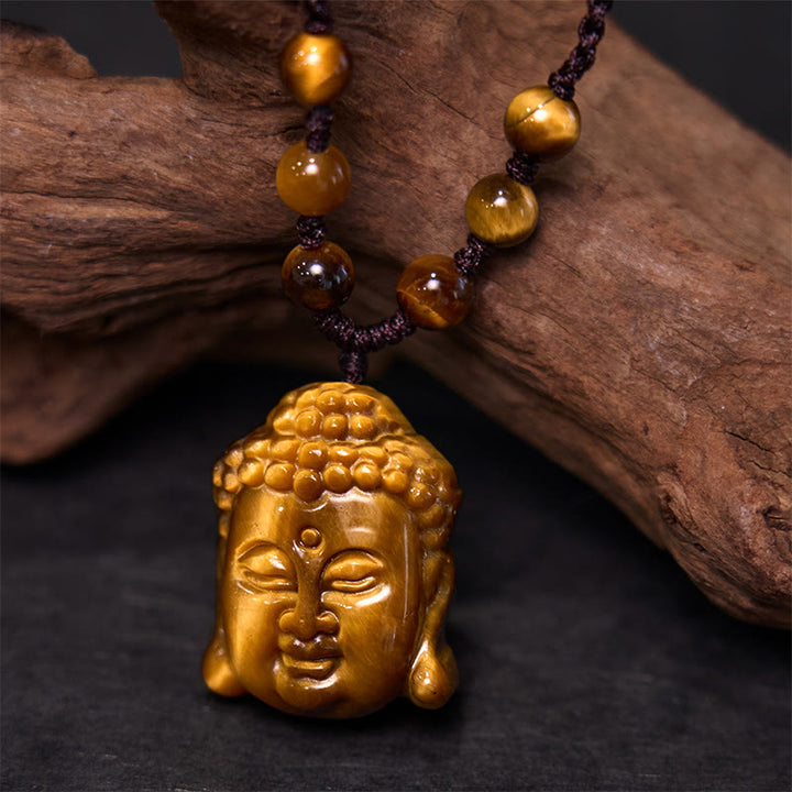 Buddha Stonesタイガーアイ ストリング 仏陀頭 勇気 ネックレス ペンダント - タイガーアイ4本撚りブラウンストリング - image 10