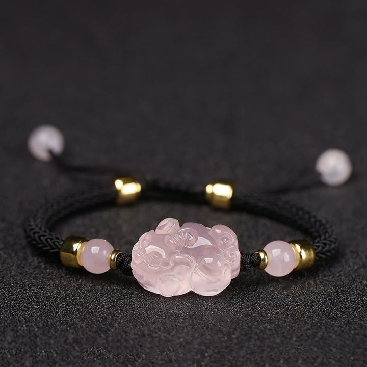 Buddha Stones貔貅 ピンク水晶 富の紐 編み込みブレスレット