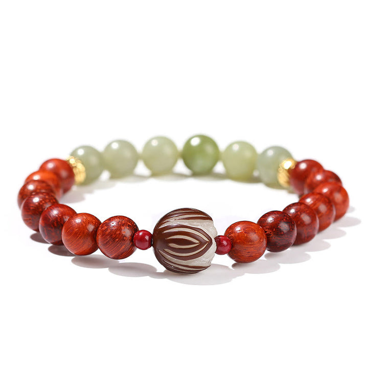 Buddha Stones天然ローズウッド シアン翡翠 菩提樹の実 蓮華 温もり 静寂 ブレスレット