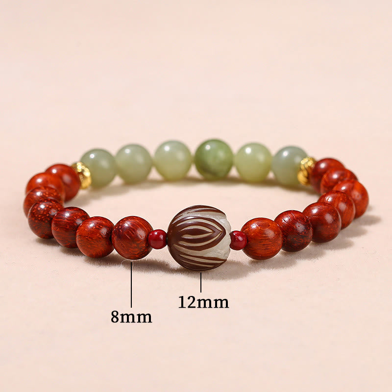 Buddha Stones天然ローズウッド シアン翡翠 菩提樹の実 蓮華 温もり 静寂 ブレスレット