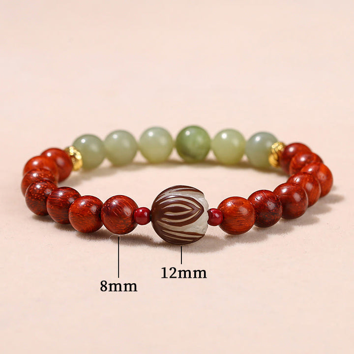 Buddha Stones天然ローズウッド シアン翡翠 菩提樹の実 蓮華 温もり 静寂 ブレスレット
