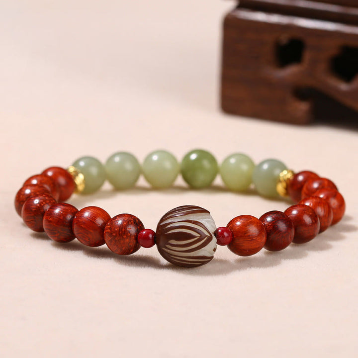 Buddha Stones天然ローズウッド シアン翡翠 菩提樹の実 蓮華 温もり 静寂 ブレスレット