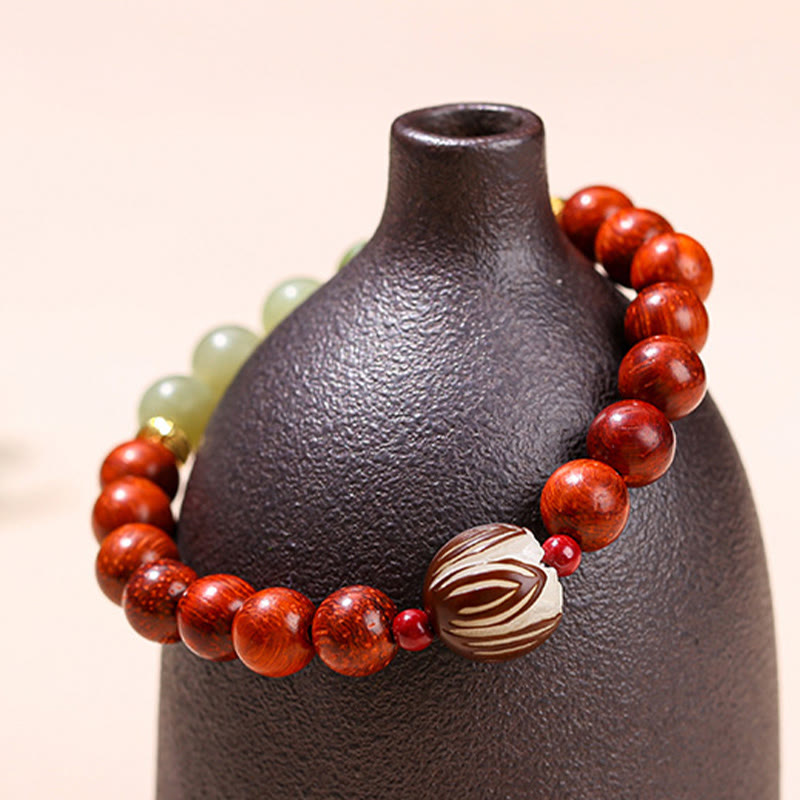 Buddha Stones天然ローズウッド シアン翡翠 菩提樹の実 蓮華 温もり 静寂 ブレスレット