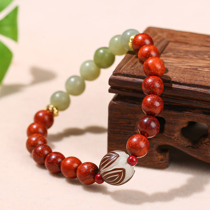 Buddha Stones天然ローズウッド シアン翡翠 菩提樹の実 蓮華 温もり 静寂 ブレスレット