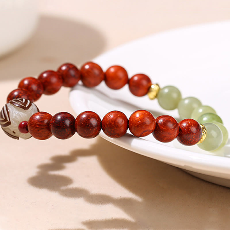 Buddha Stones天然ローズウッド シアン翡翠 菩提樹の実 蓮華 温もり 静寂 ブレスレット