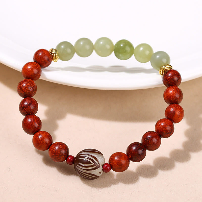 Buddha Stones天然ローズウッド シアン翡翠 菩提樹の実 蓮華 温もり 静寂 ブレスレット