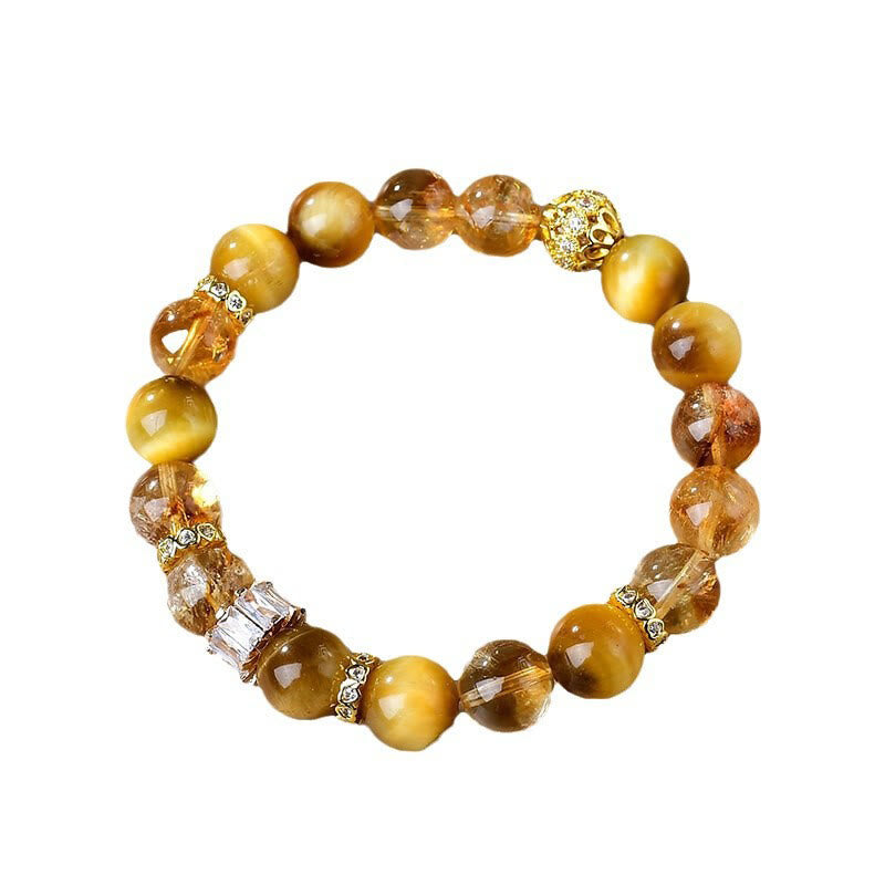 Buddha Stones天然タイガーアイ シトリンビーズ 強さと勇気のブレスレット