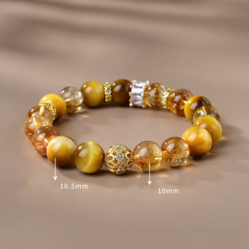 Buddha Stones天然タイガーアイ シトリンビーズ 強さと勇気のブレスレット