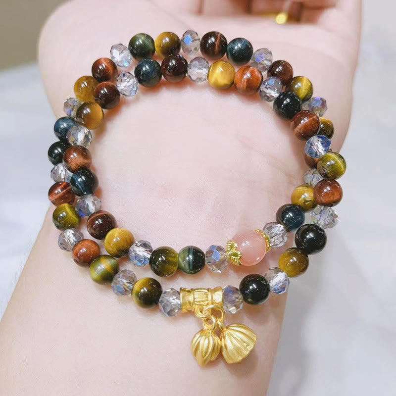 Buddha Stonesカラフル タイガーアイ ロータス マルチサークル 弾性ロープ守護ブレスレット