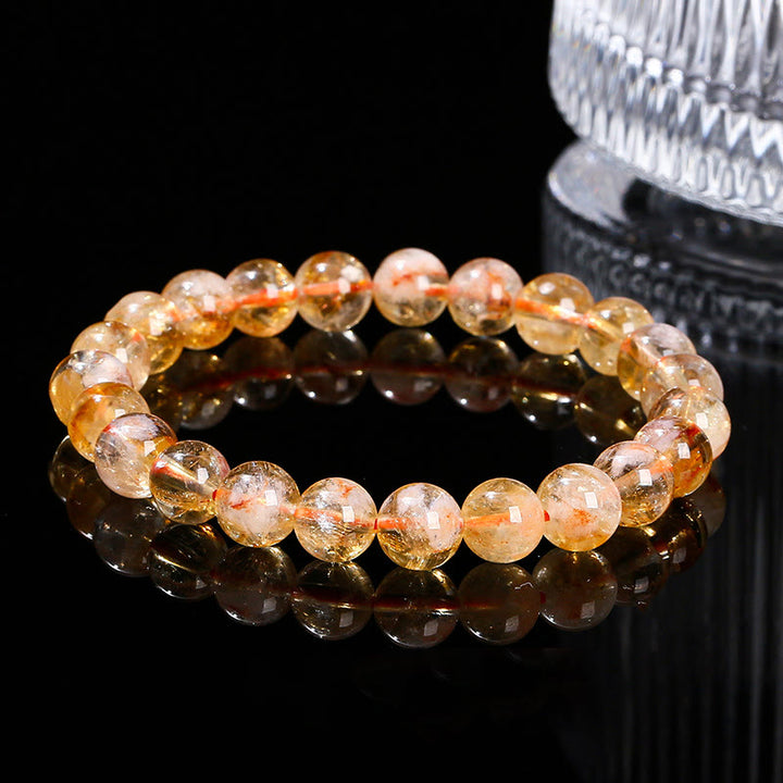 Buddha Stones天然シトリンスノーフレーククリスタル繁栄ブレスレット