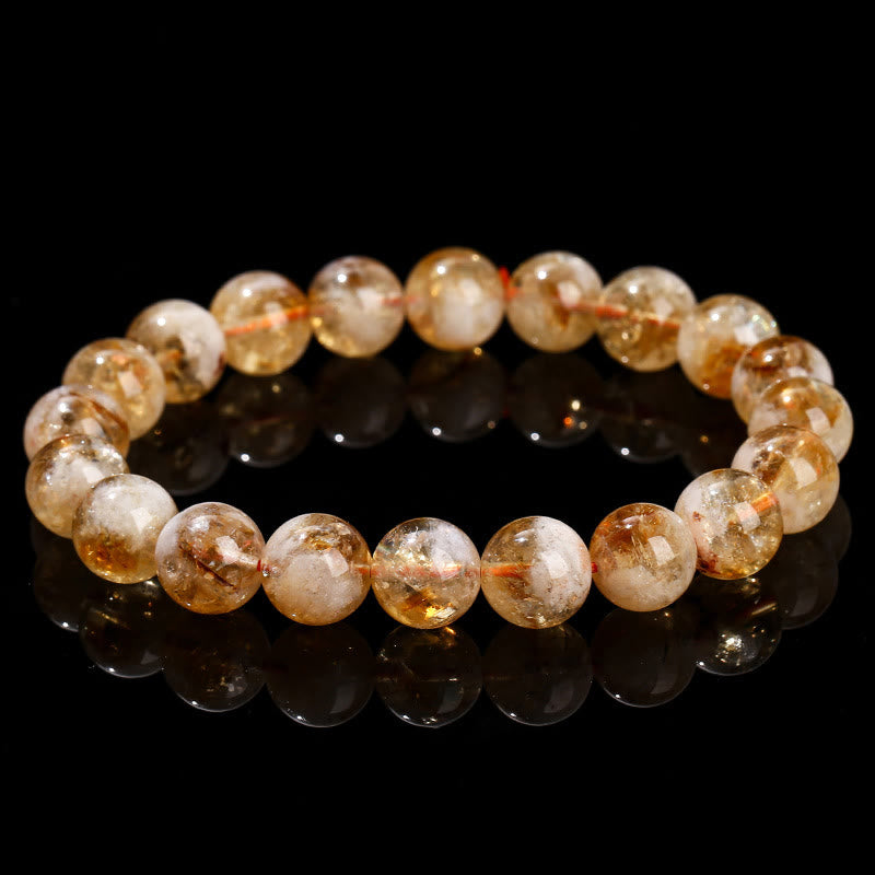 Buddha Stones天然シトリンスノーフレーククリスタル繁栄ブレスレット