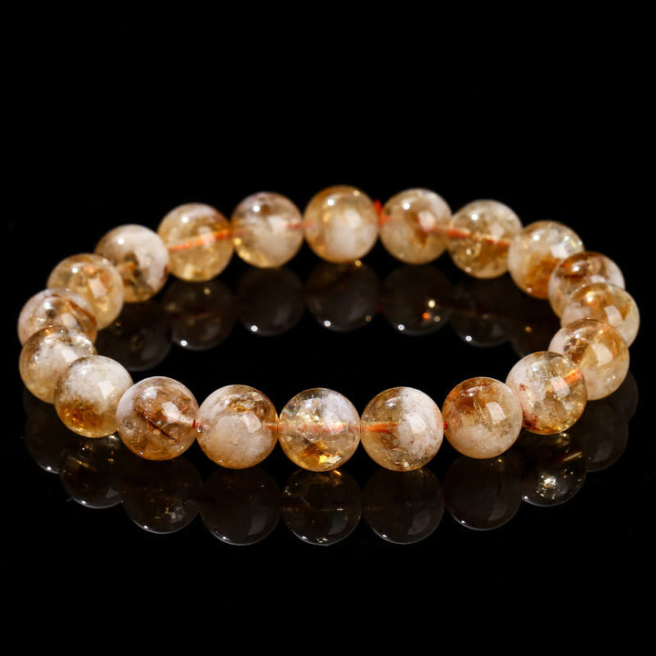 Buddha Stones天然シトリンスノーフレーククリスタル繁栄ブレスレット