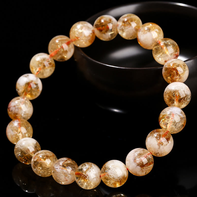 Buddha Stones天然シトリンスノーフレーククリスタル繁栄ブレスレット