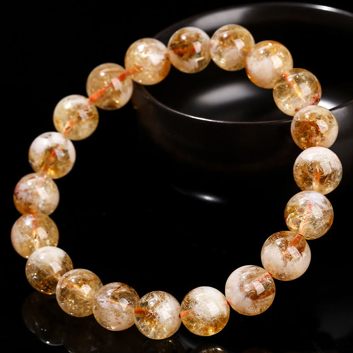 Buddha Stones天然シトリンスノーフレーククリスタル繁栄ブレスレット