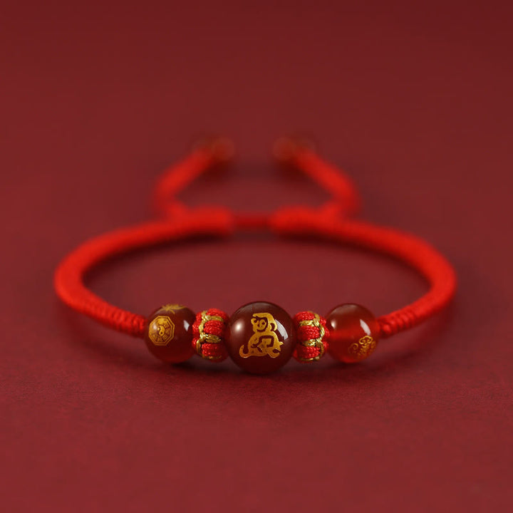 Buddha Stones手作りの赤瑪瑙中国の十二支の赤紐の編み込み守護ブレスレット - 赤瑪瑙の十二支-猿 - image 22