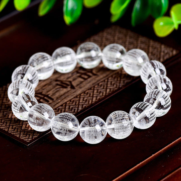 Buddha Stones般若心経 天然ホワイトクリスタル 守護ブレスレット