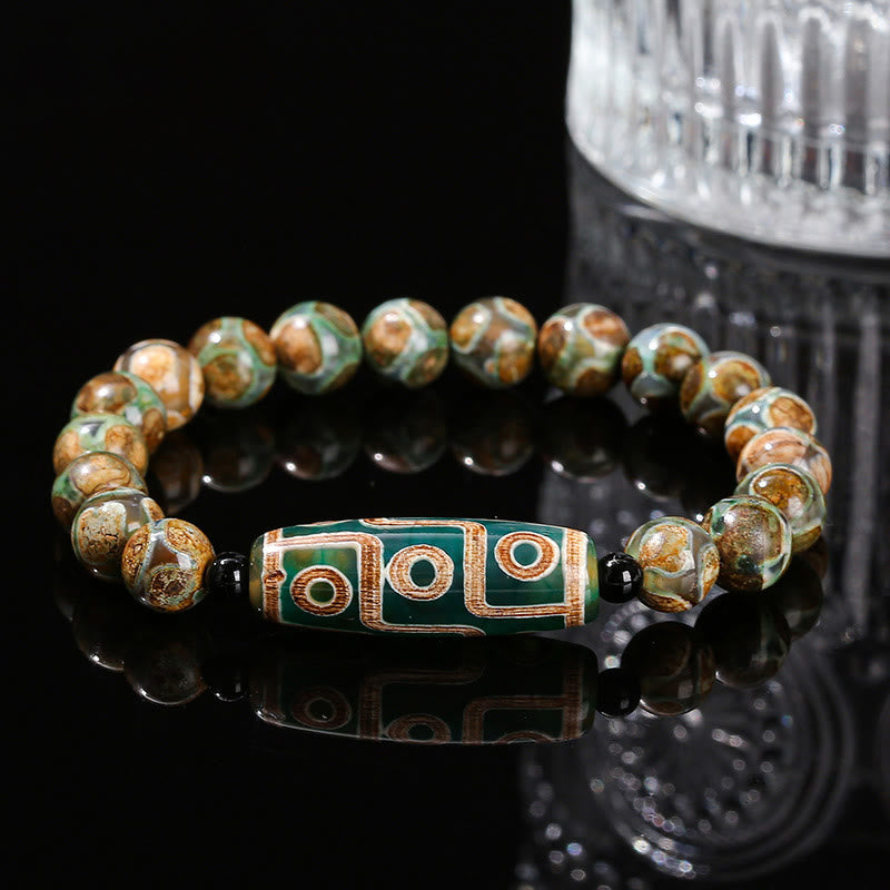 Buddha Stonesチベット九眼天珠天然白檀白猫目瑪瑙パワープロテクションブレスレット