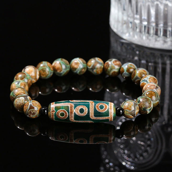 Buddha Stonesチベット九眼天珠天然白檀白猫目瑪瑙パワープロテクションブレスレット