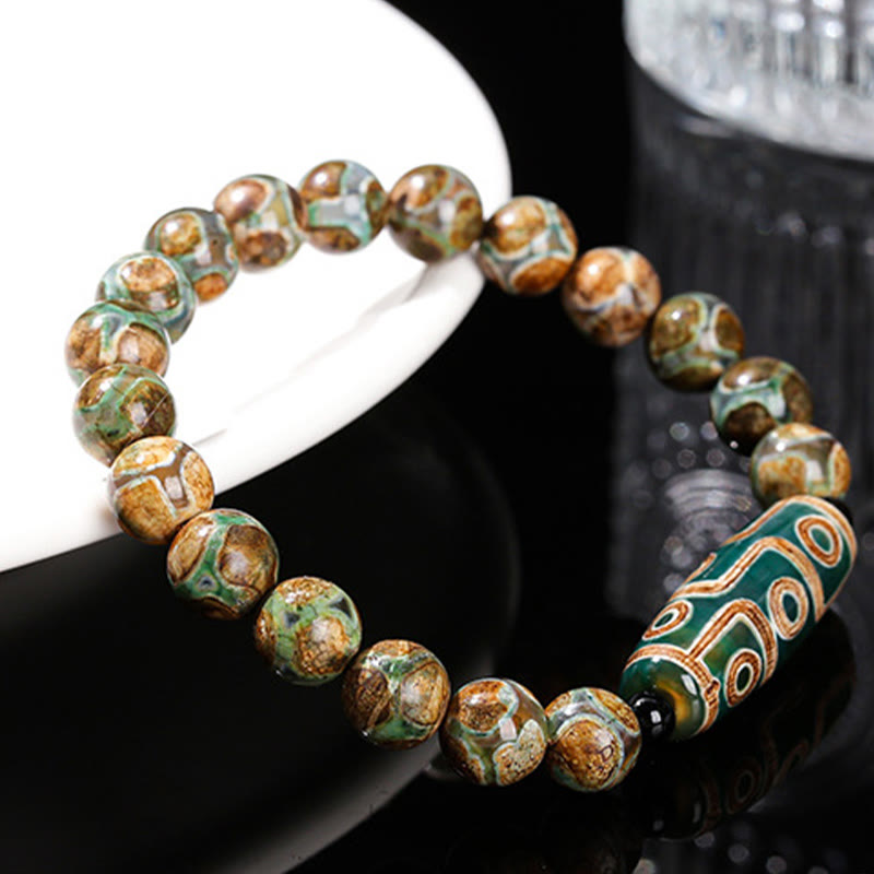 Buddha Stonesチベット九眼天珠天然白檀白猫目瑪瑙パワープロテクションブレスレット