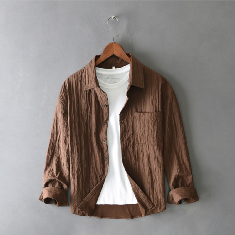 Buddha Stonesカジュアル 無地 長袖 メンズ シャツ ポケット付き - image 2