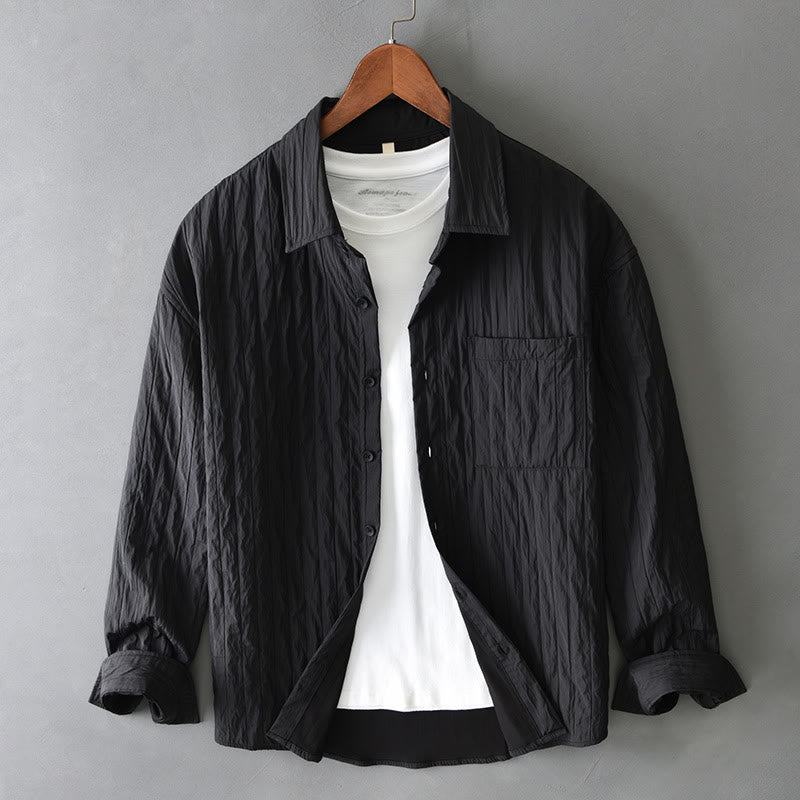 Buddha Stonesカジュアル 無地 長袖 メンズ シャツ ポケット付き - 黒 - US/UK/AU42、 EU52 (3XL) - image 12